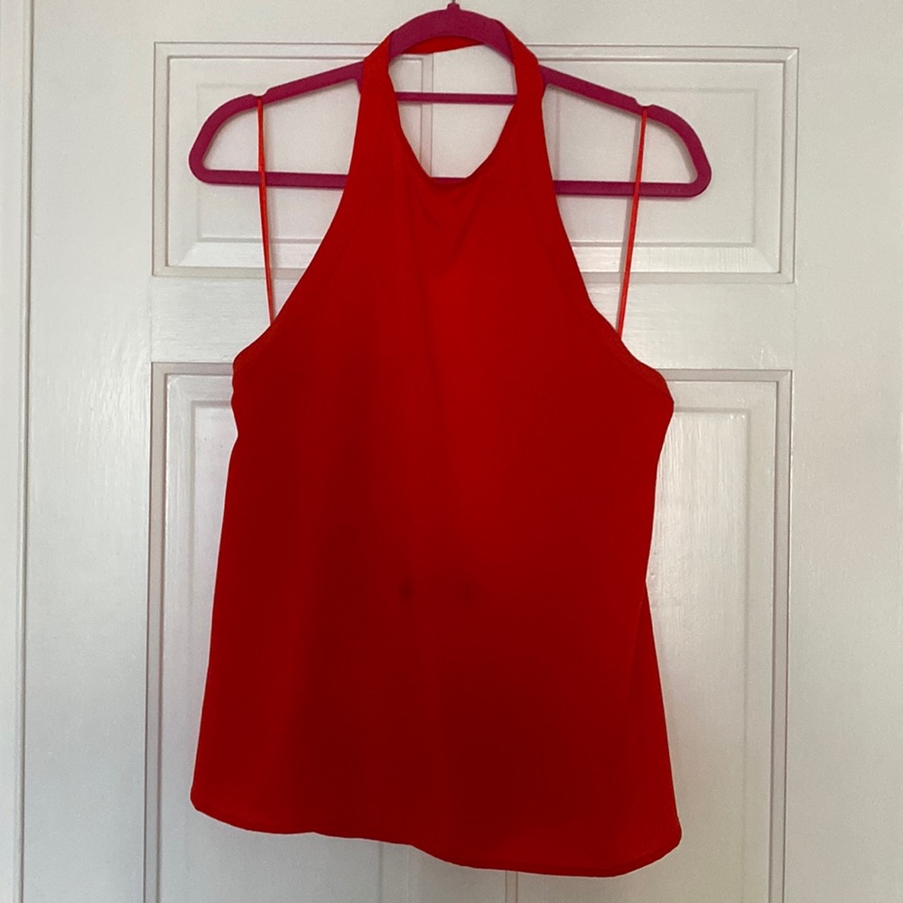 The Fifth Halter Tank Top with Open Back in Red/Coral Polyester Size L